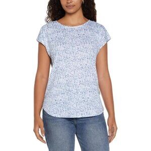Orvis Women's XS Blue & White Printed Linen Blend Cap Sleeve Top n1118